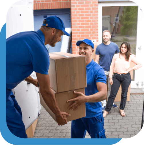 Delivery workers carrying carton boxes